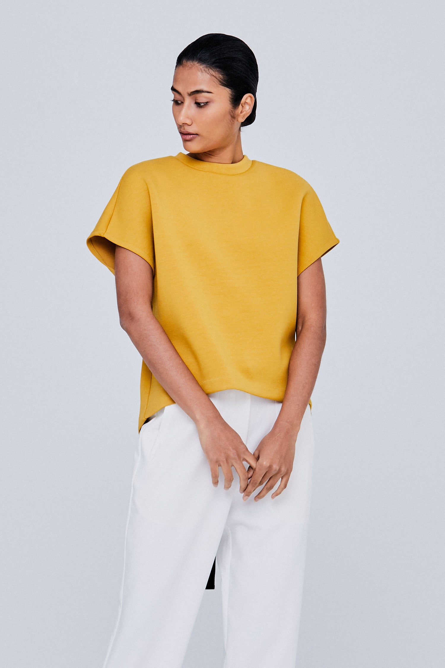 High Collar Top With Back Ribbon