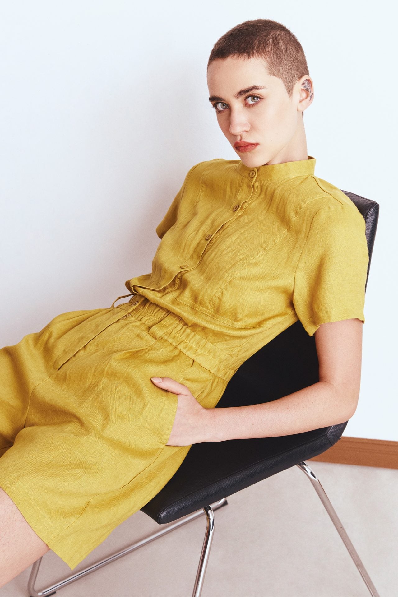Button Placket Linen Playsuit