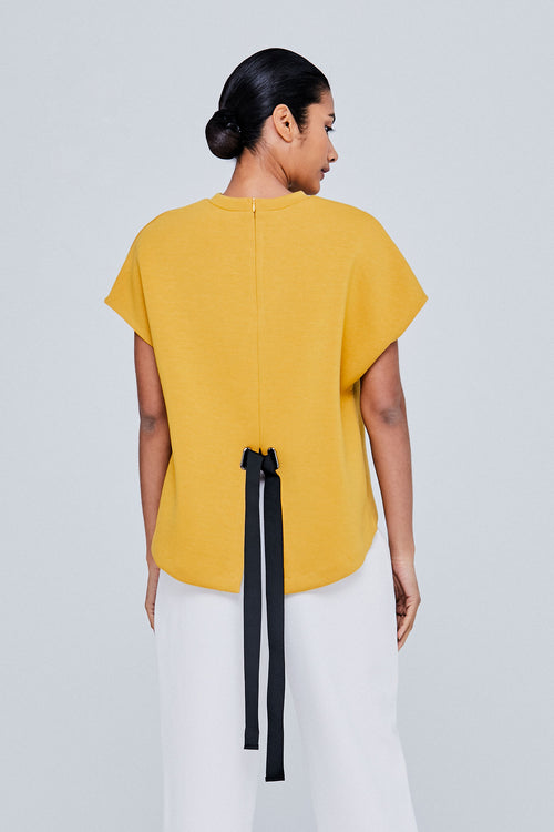 High Collar Top With Back Ribbon