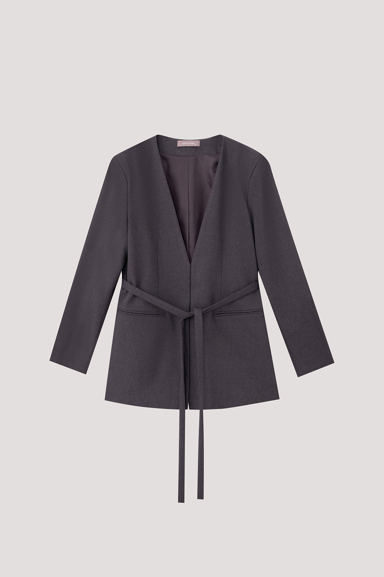 Collarless Blazer With Waist Tie