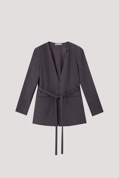 Collarless Blazer With Waist Tie