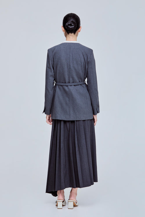 Collarless Blazer With Waist Tie