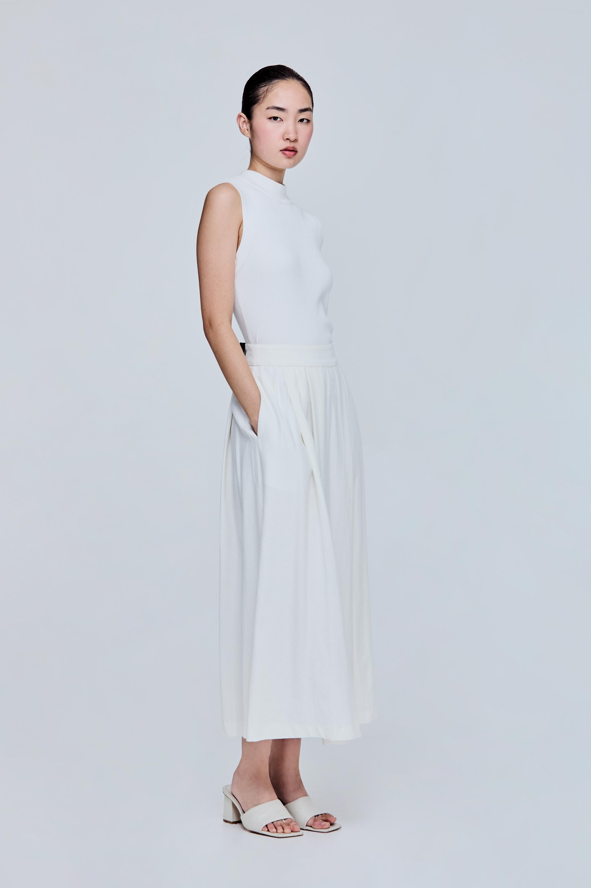 Pleated Flare Zipper Skirt