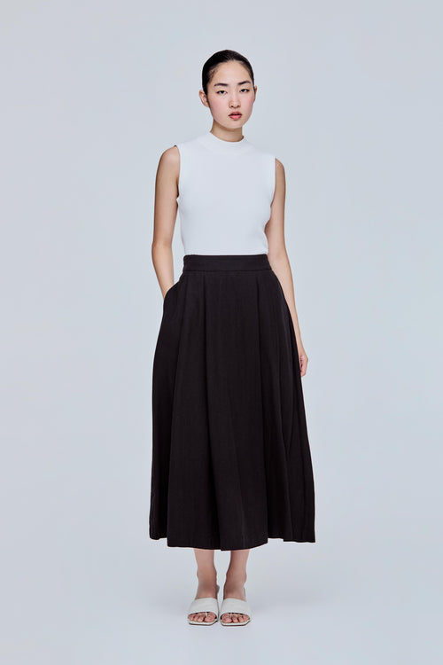 Pleated Flare Zipper Skirt
