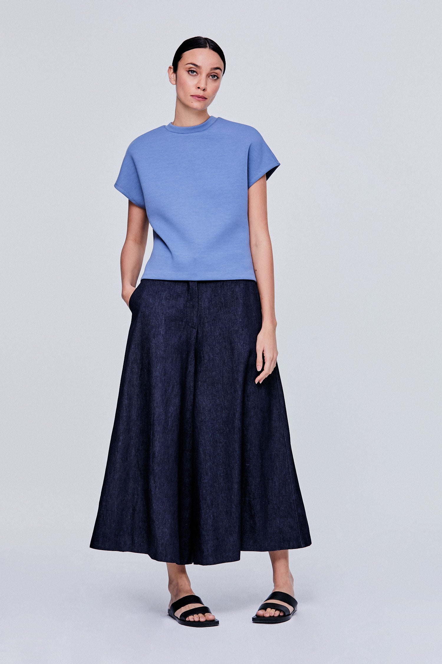 High Collar Top With Back Ribbon