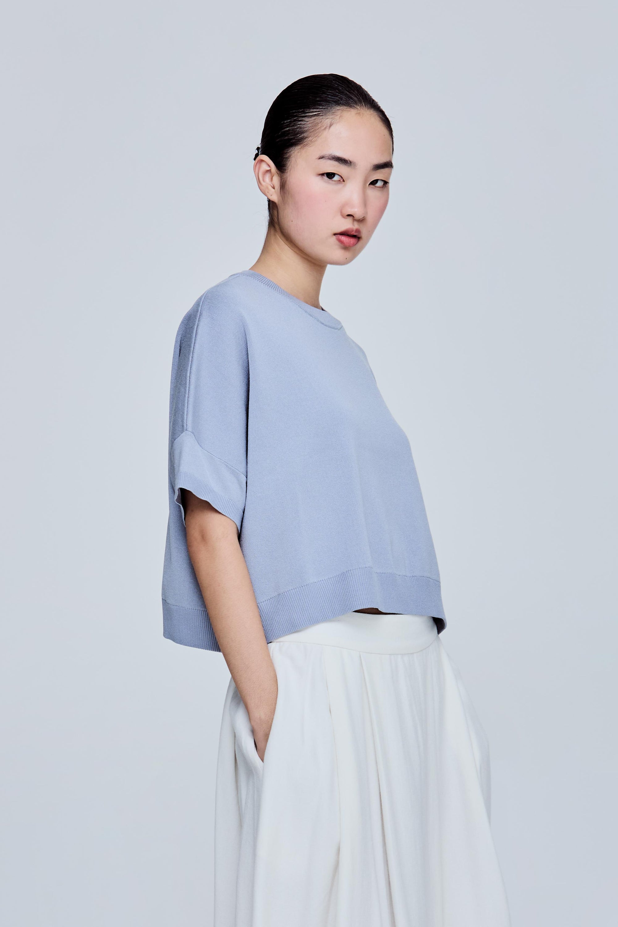 Contrast Organza Knit Top
