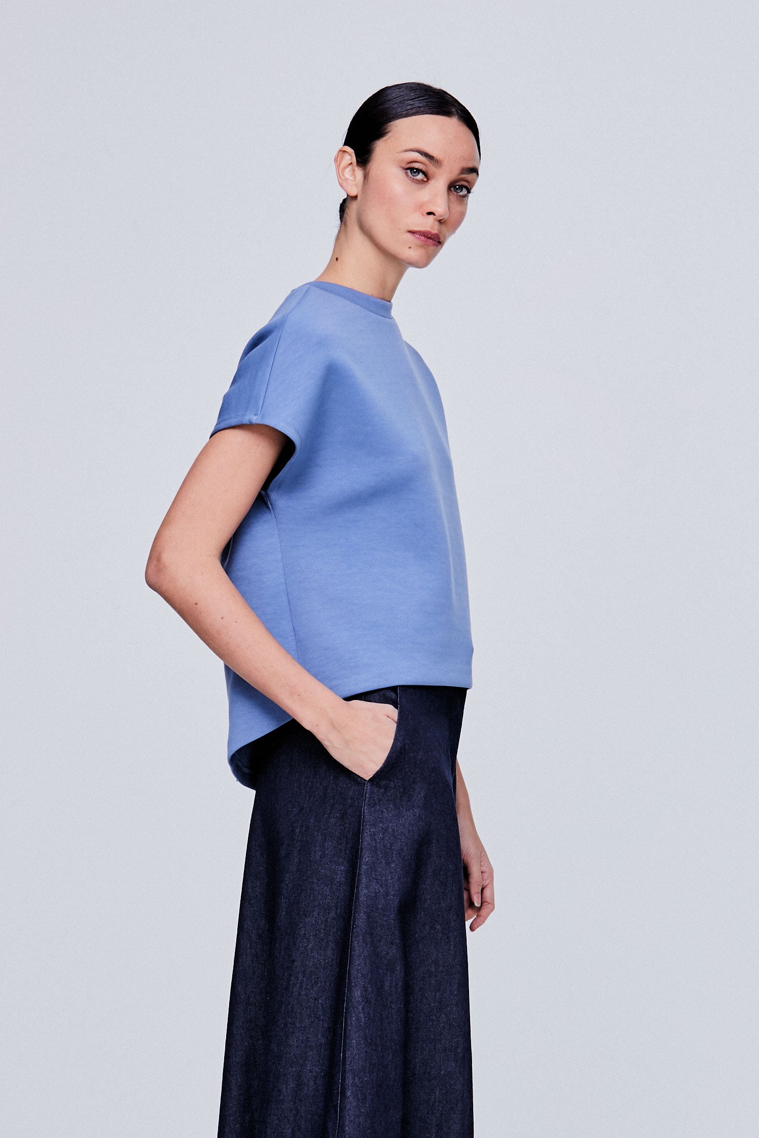 High Collar Top With Back Ribbon