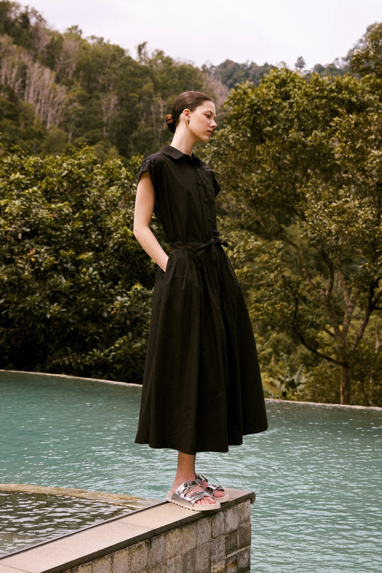 Pleats Paneled Midi Dress