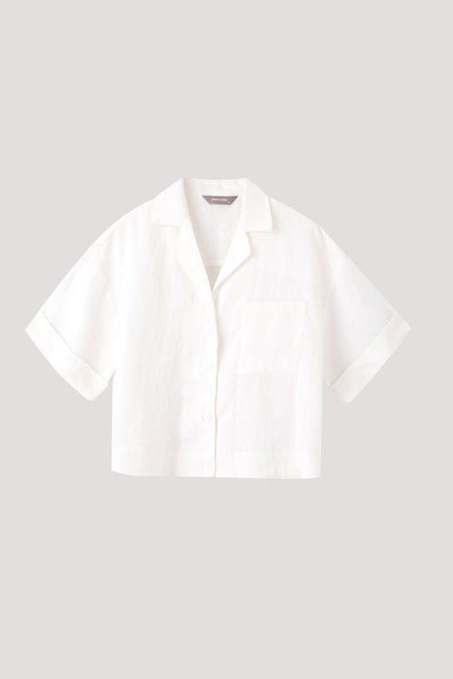 Notch Lapeled Linen Blouse