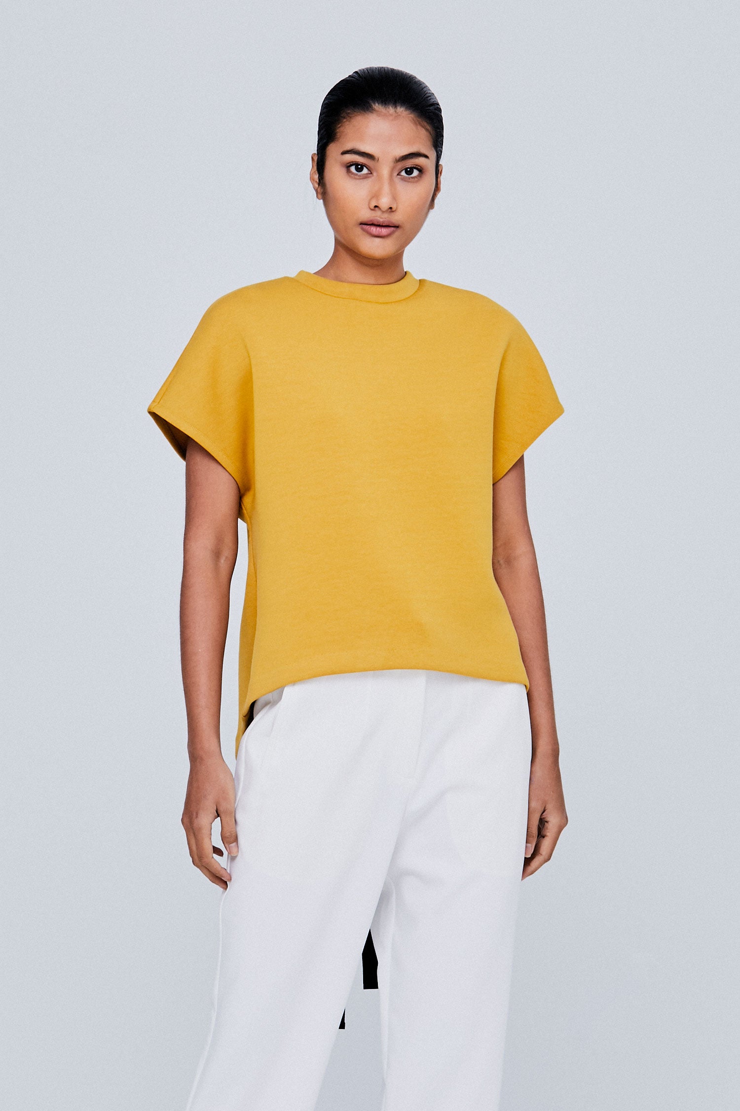 High Collar Top With Back Ribbon