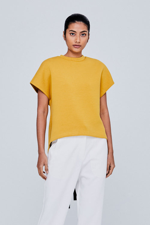 High Collar Top With Back Ribbon